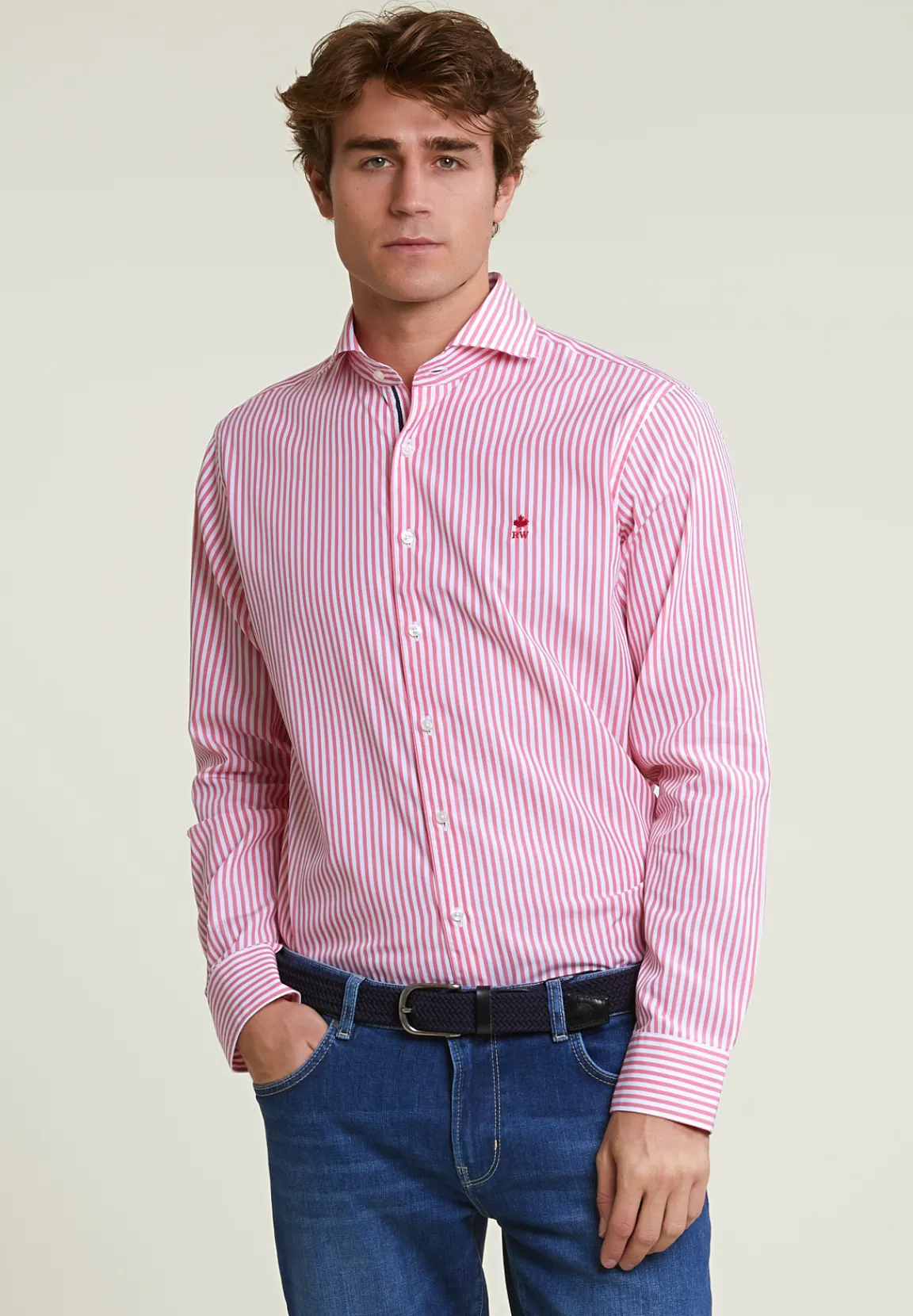New River Woods Custom fit gestreept hemd roze/wit -