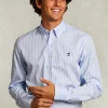 Clearance River Woods Custom fit gestreept hemd blauw/wit -