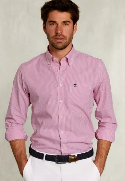 Sale River Woods Custom fit gestreept hemd met zak rood/wit -