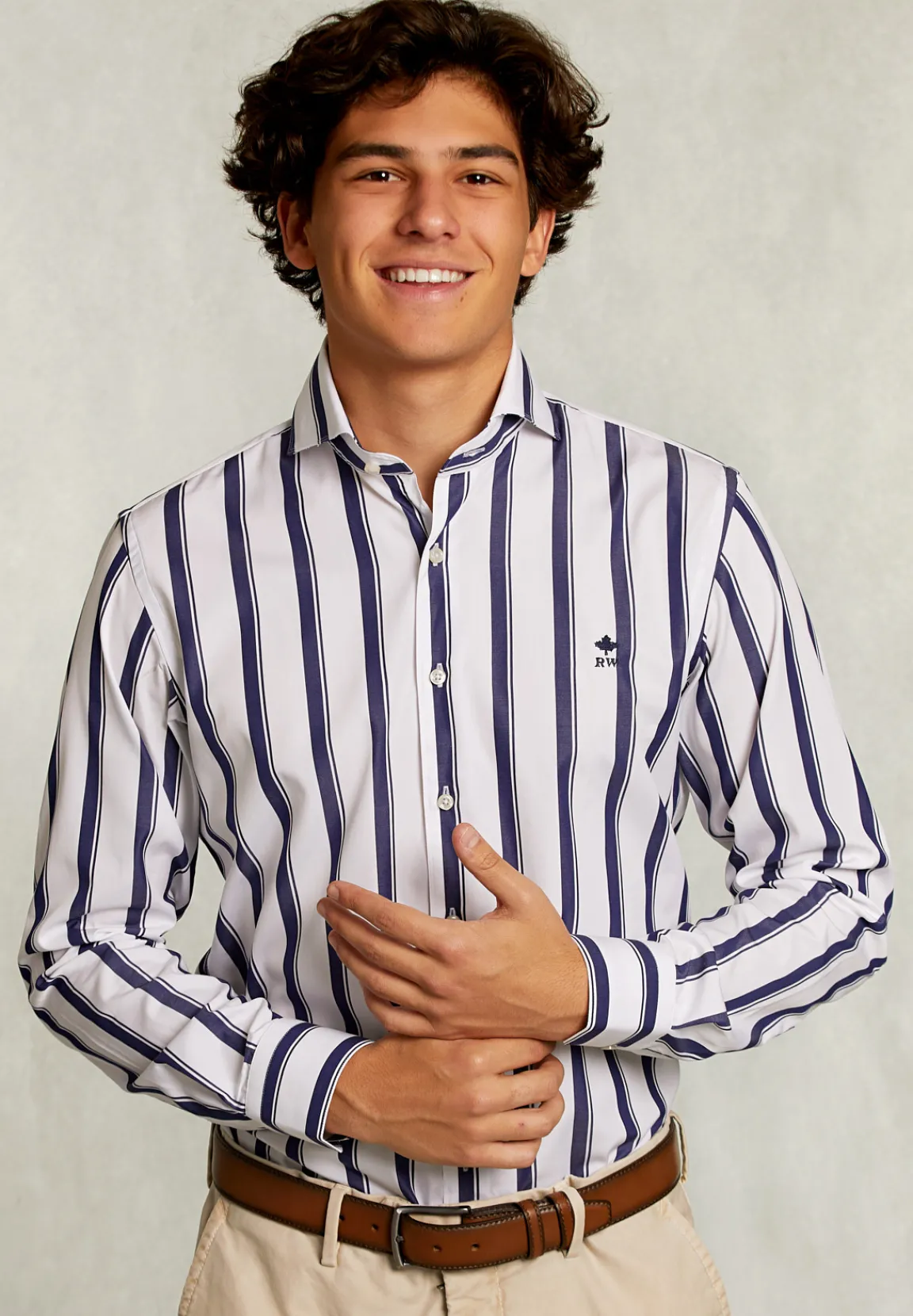 Best River Woods Custom fit gestreept hemd blauw/wit -