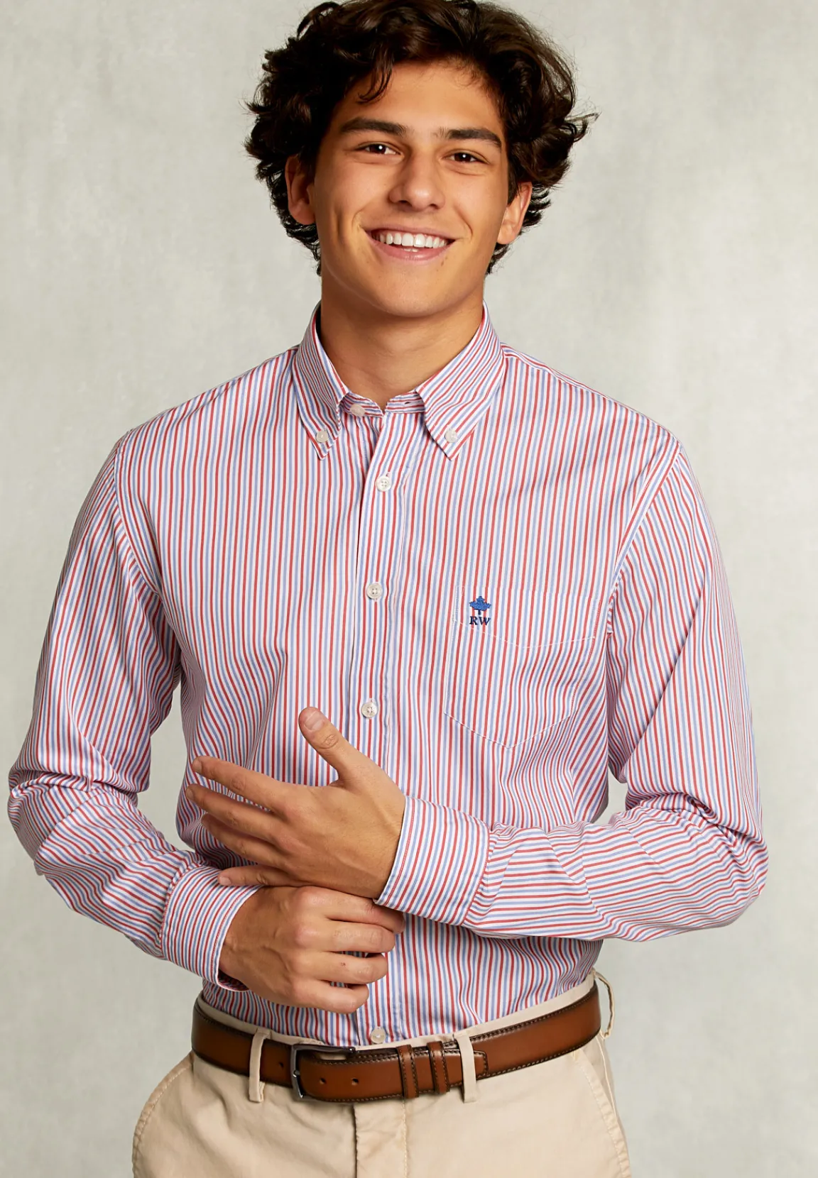 Hot River Woods Custom fit gestreept hemd met zak blauw/rood -