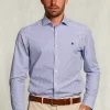 Outlet River Woods Custom fit gestreept hemd blauw/wit -