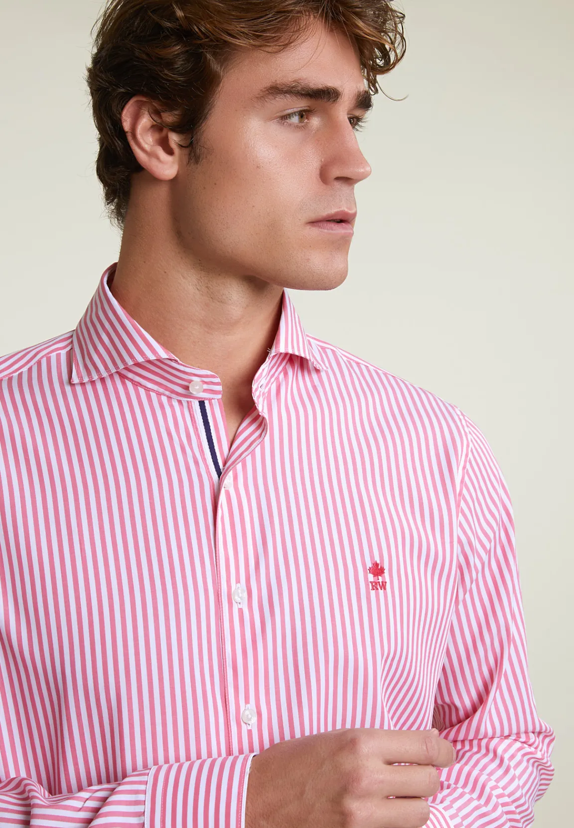 New River Woods Custom fit gestreept hemd roze/wit -