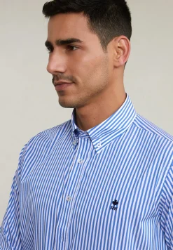 Online River Woods Custom fit gestreept hemd performance stretch blauw/wit -