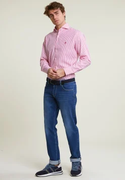 New River Woods Custom fit gestreept hemd roze/wit -