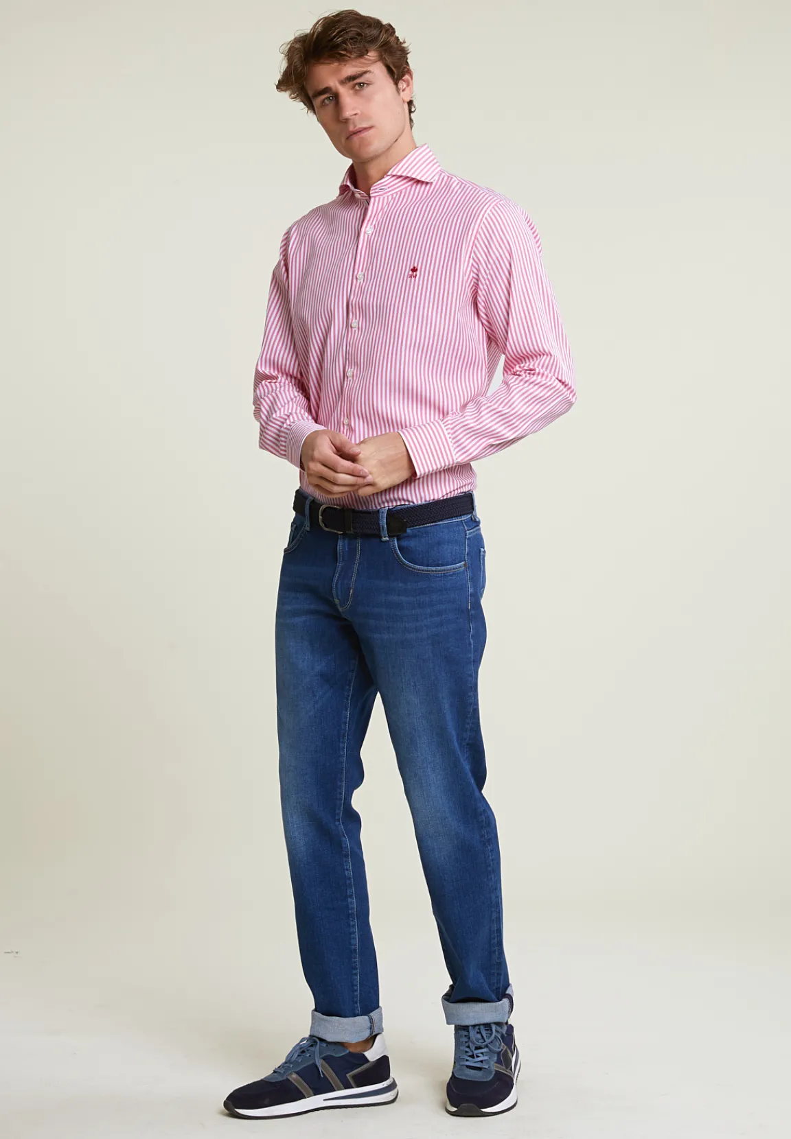 New River Woods Custom fit gestreept hemd roze/wit -