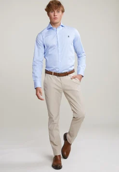 Outlet River Woods Custom fit gestreept hemd blauw/wit -