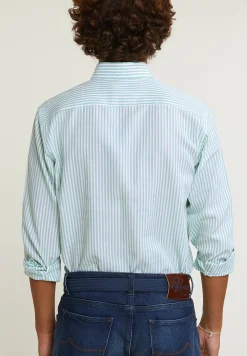New River Woods Custom fit gestreept katoenen hemd groen/wit -