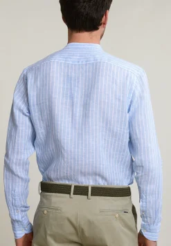 Hot River Woods Custom fit gestreept linnen hemd blauw/wit -