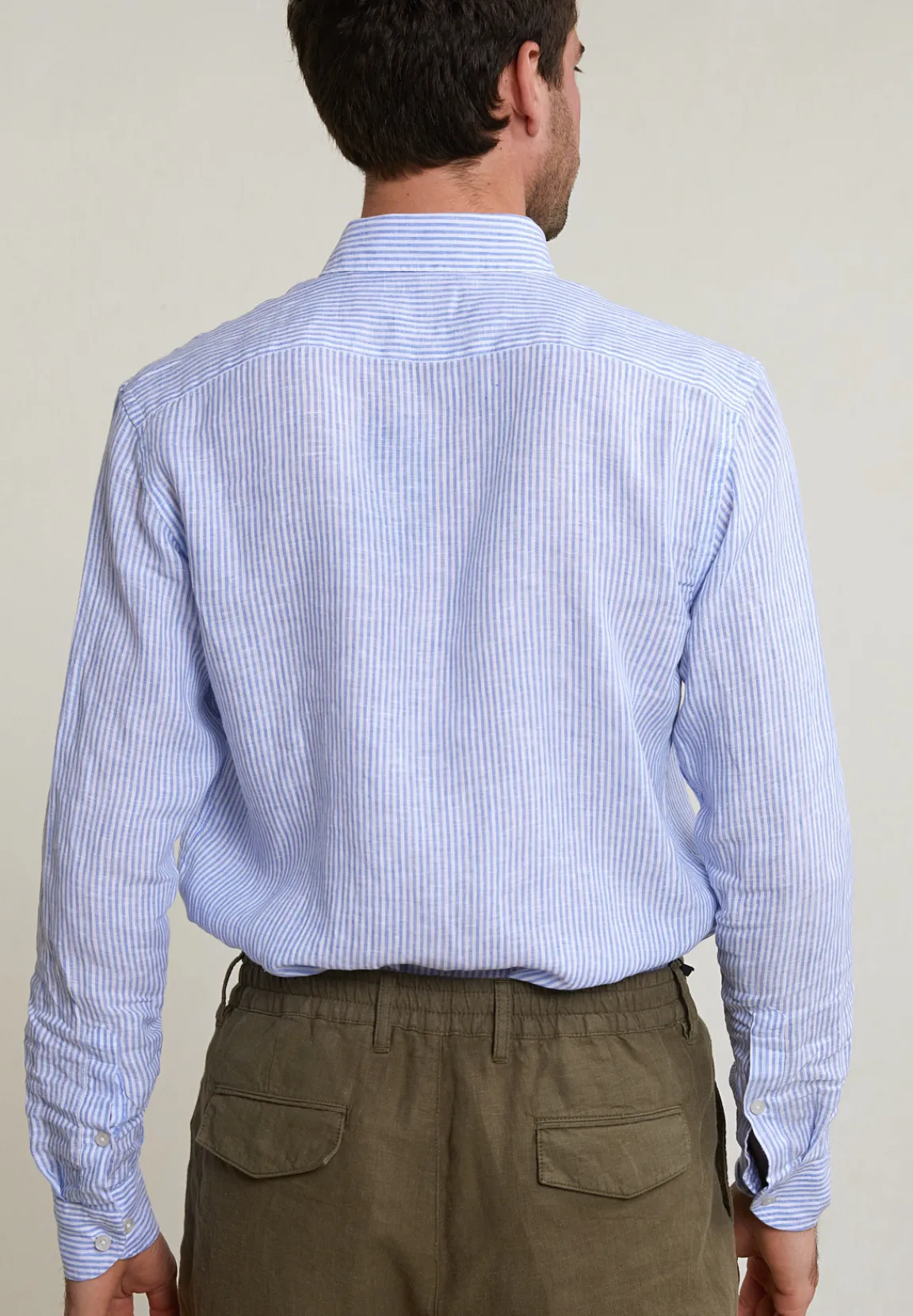 Best River Woods Custom fit gestreept linnen hemd blauw/wit -