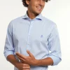 Fashion River Woods Custom fit gestreept performance stretch hemd blauw/wit -