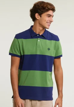 New River Woods Custom fit gestreepte stretch polo royal blue/belize green -