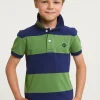 Fashion River Woods Custom fit gestreepte stretch polo royal blue/belize green -