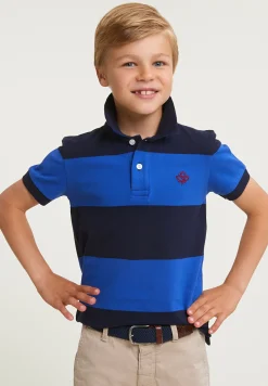 Fashion River Woods Custom fit gestreepte stretch polo navy/evening blue -