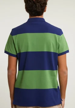 New River Woods Custom fit gestreepte stretch polo royal blue/belize green -
