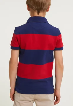 Fashion River Woods Custom fit gestreepte stretch polo royal blue/harvard red -
