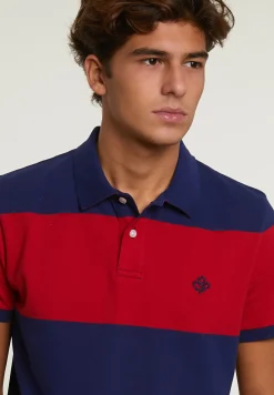 Outlet River Woods Custom fit gestreepte stretch polo royal blue/harvard red -