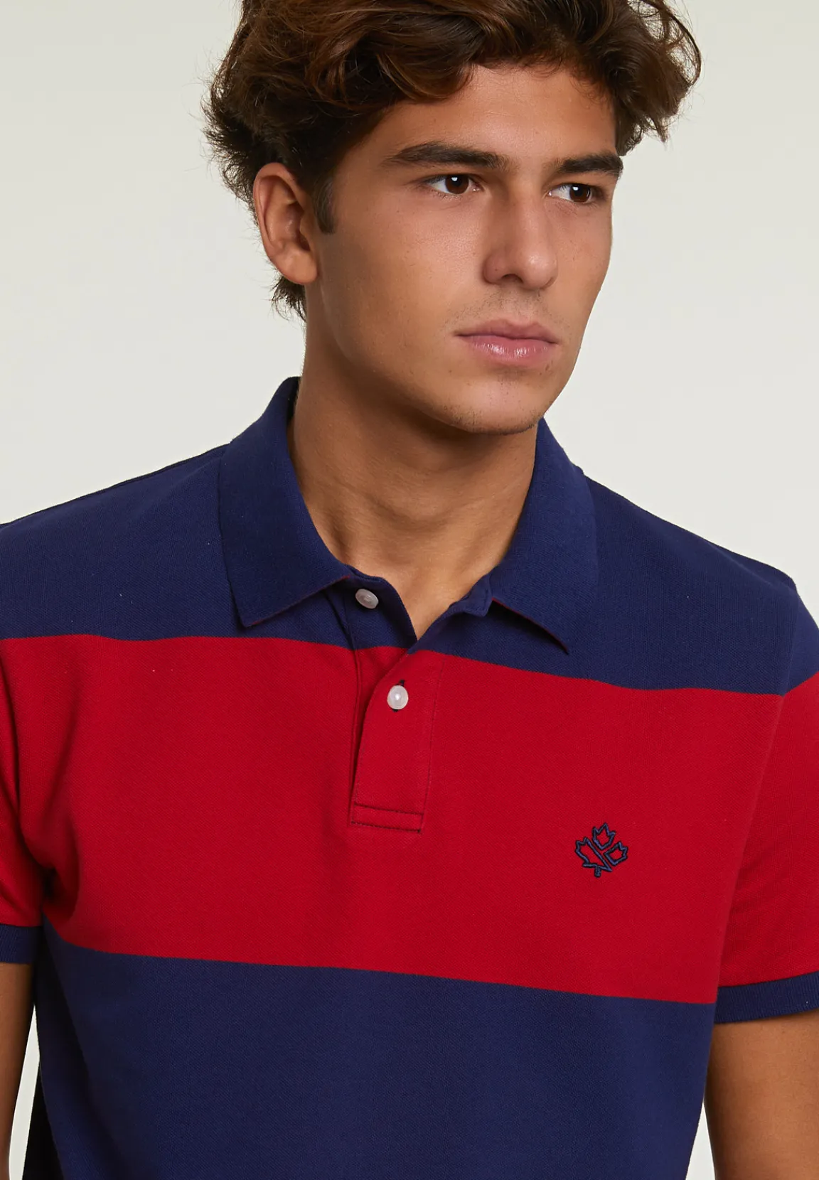 Outlet River Woods Custom fit gestreepte stretch polo royal blue/harvard red -