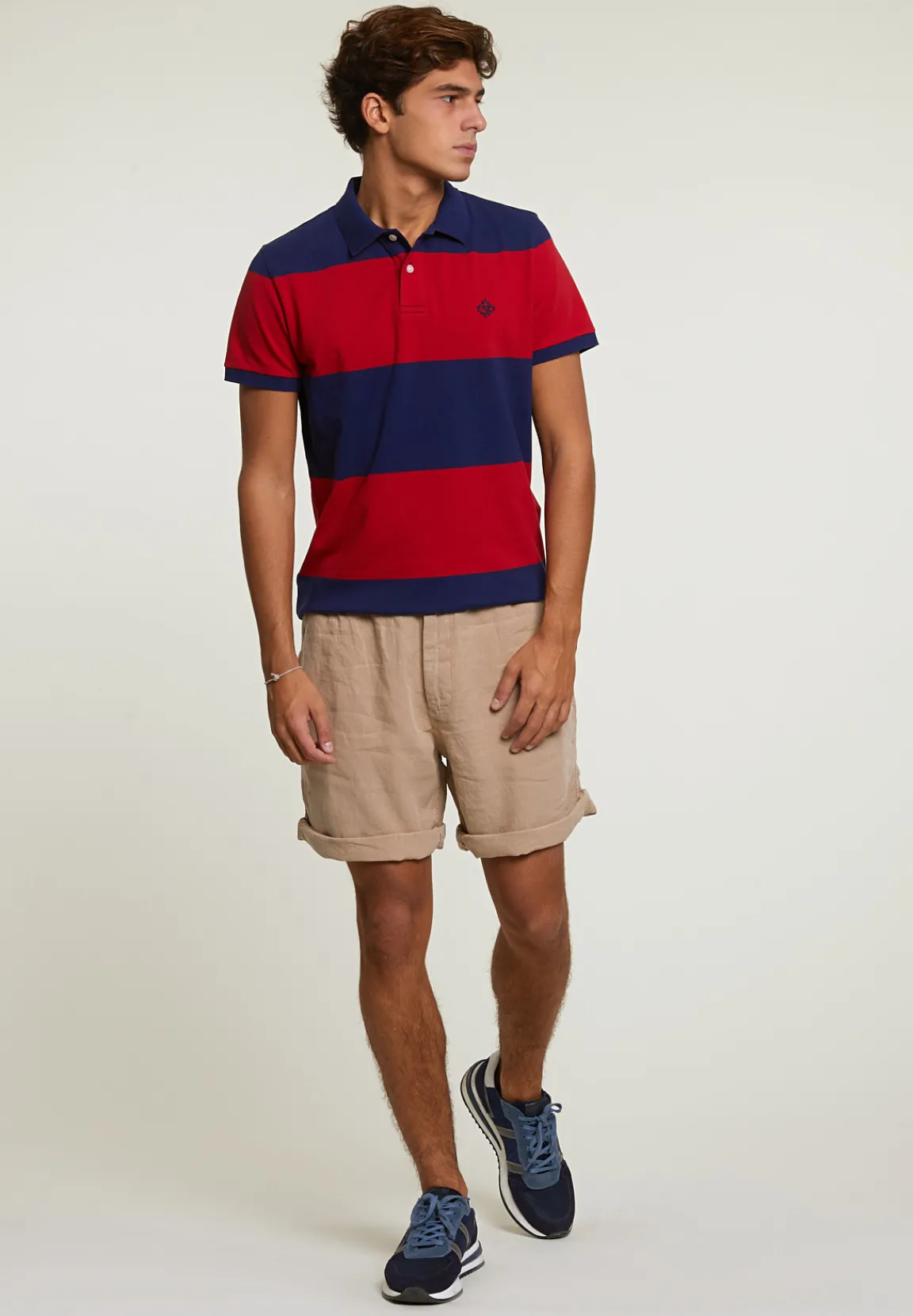 Outlet River Woods Custom fit gestreepte stretch polo royal blue/harvard red -