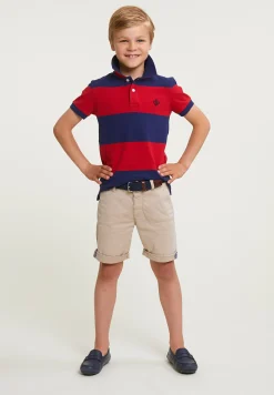 Fashion River Woods Custom fit gestreepte stretch polo royal blue/harvard red -