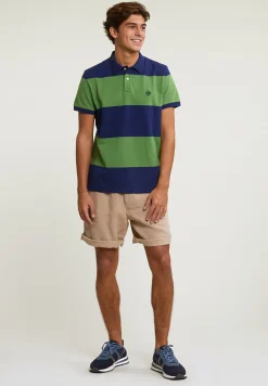 New River Woods Custom fit gestreepte stretch polo royal blue/belize green -