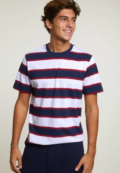 Clearance River Woods Custom fit gestreepte T-shirt oxford blue/harvard red -