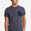 Outlet River Woods Custom fit gestreepte T-shirt borstzak navy -