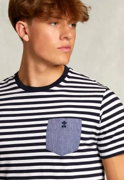 Clearance River Woods Custom fit gestreepte T-shirt met zak navy -