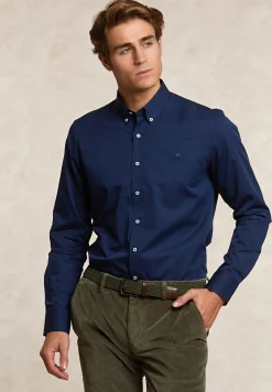 New River Woods Custom fit katoenen effen hemd blauw -