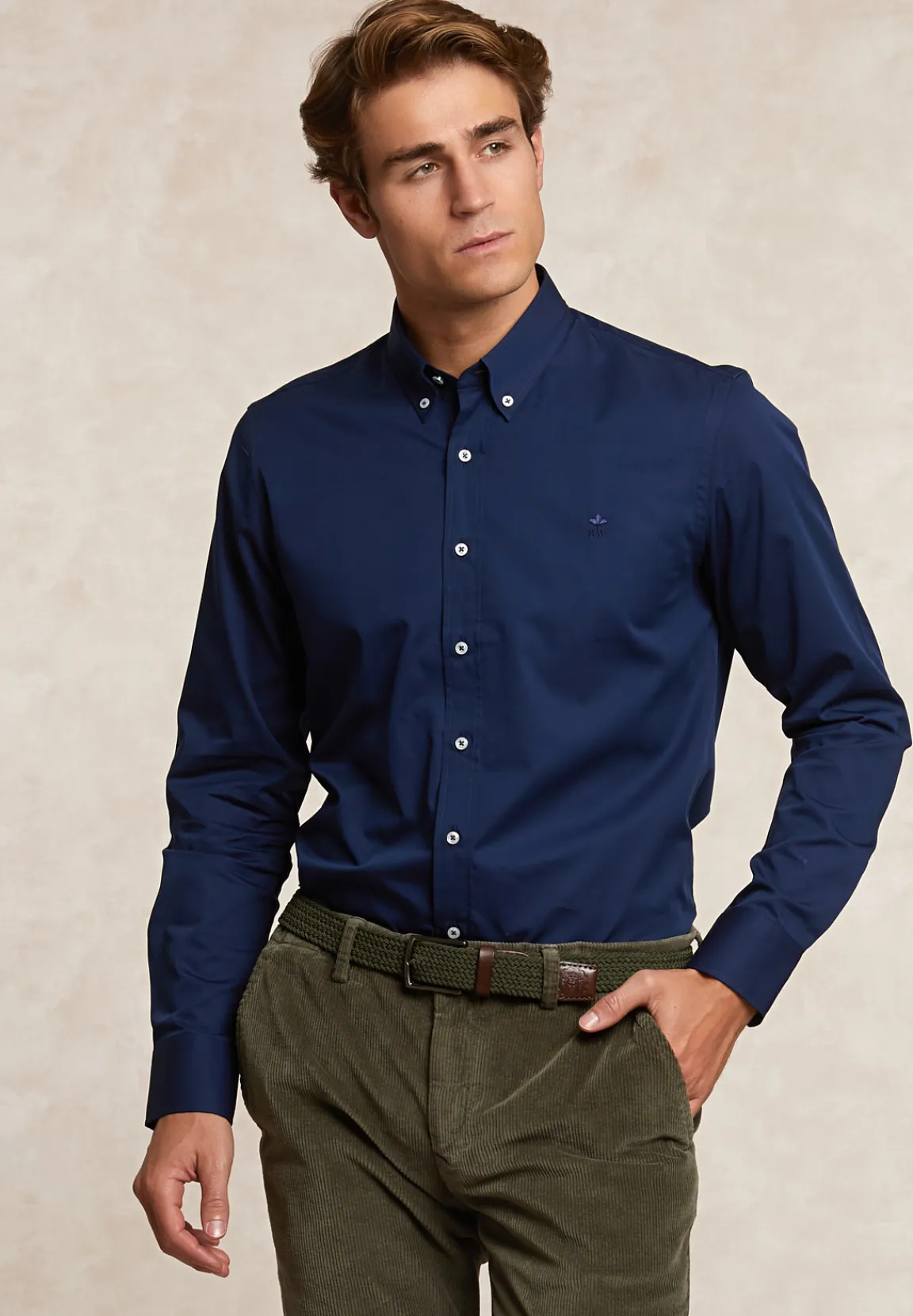 New River Woods Custom fit katoenen effen hemd blauw -