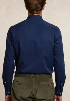 New River Woods Custom fit katoenen effen hemd blauw -
