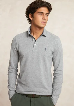 Outlet River Woods Custom fit katoenen fancy pique polo mid grey mix -