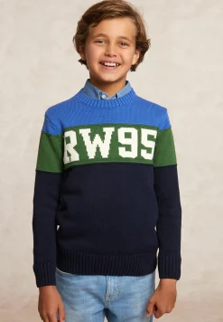 Fashion River Woods Custom fit katoenen fancy trui ronde hals caribbean blue -