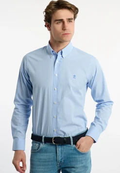 Sale River Woods Custom fit katoenen geruit hemd wit en blauw -