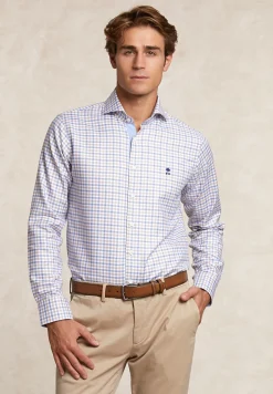 New River Woods Custom fit katoenen geruit hemd bruin/blauw -