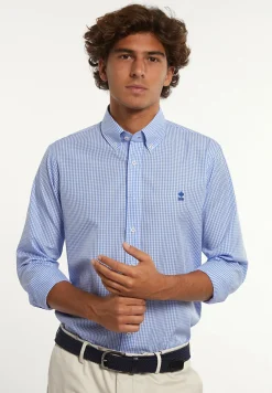Online River Woods Custom fit katoenen geruit hemd blauw/wit -