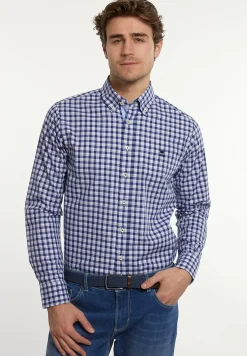 Clearance River Woods Custom fit katoenen geruit hemd blauw-wit -