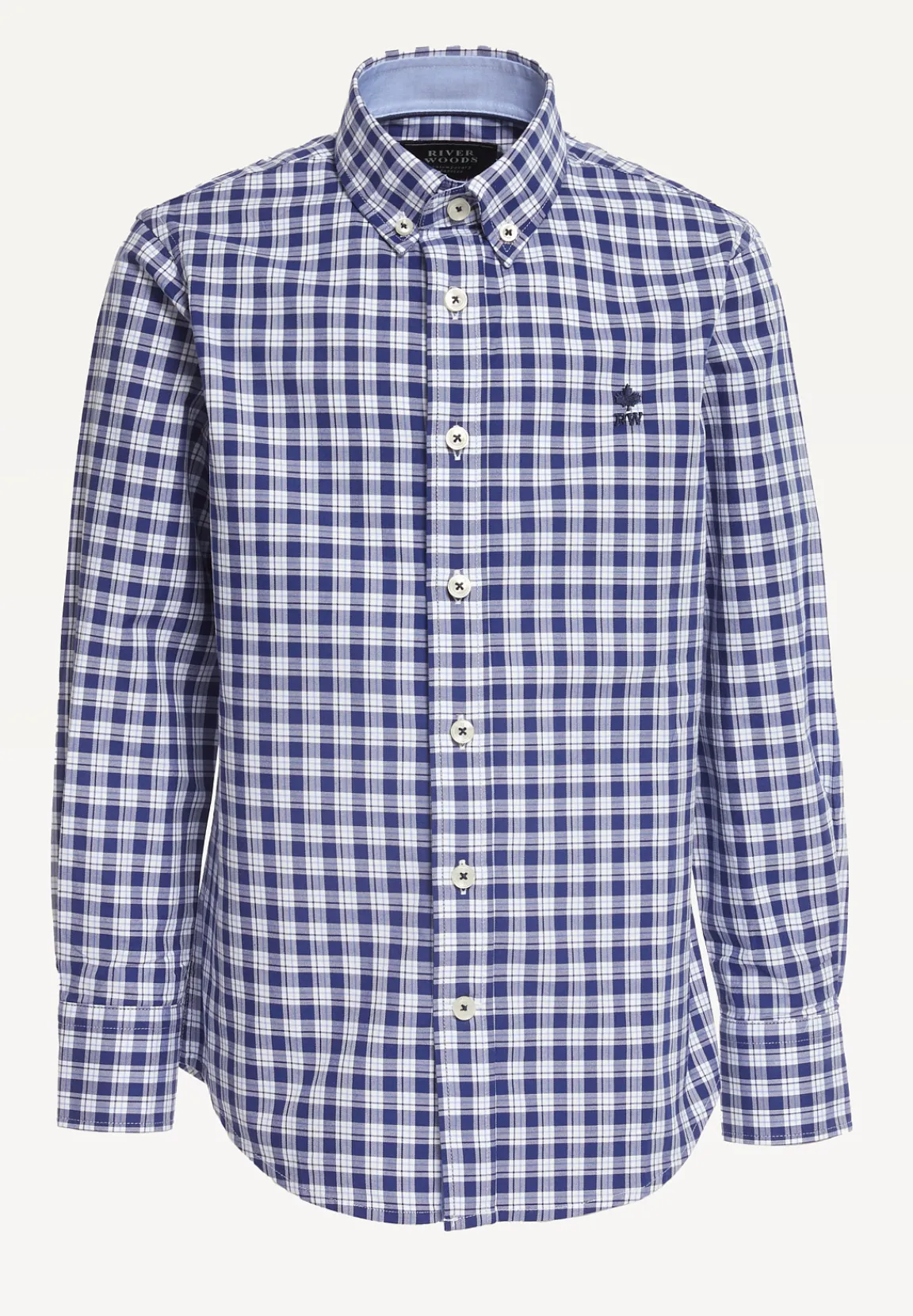 Sale River Woods Custom fit katoenen geruit hemd wit/blauw -