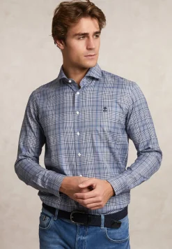 Discount River Woods Custom fit katoenen geruit hemd blauw/grijs -