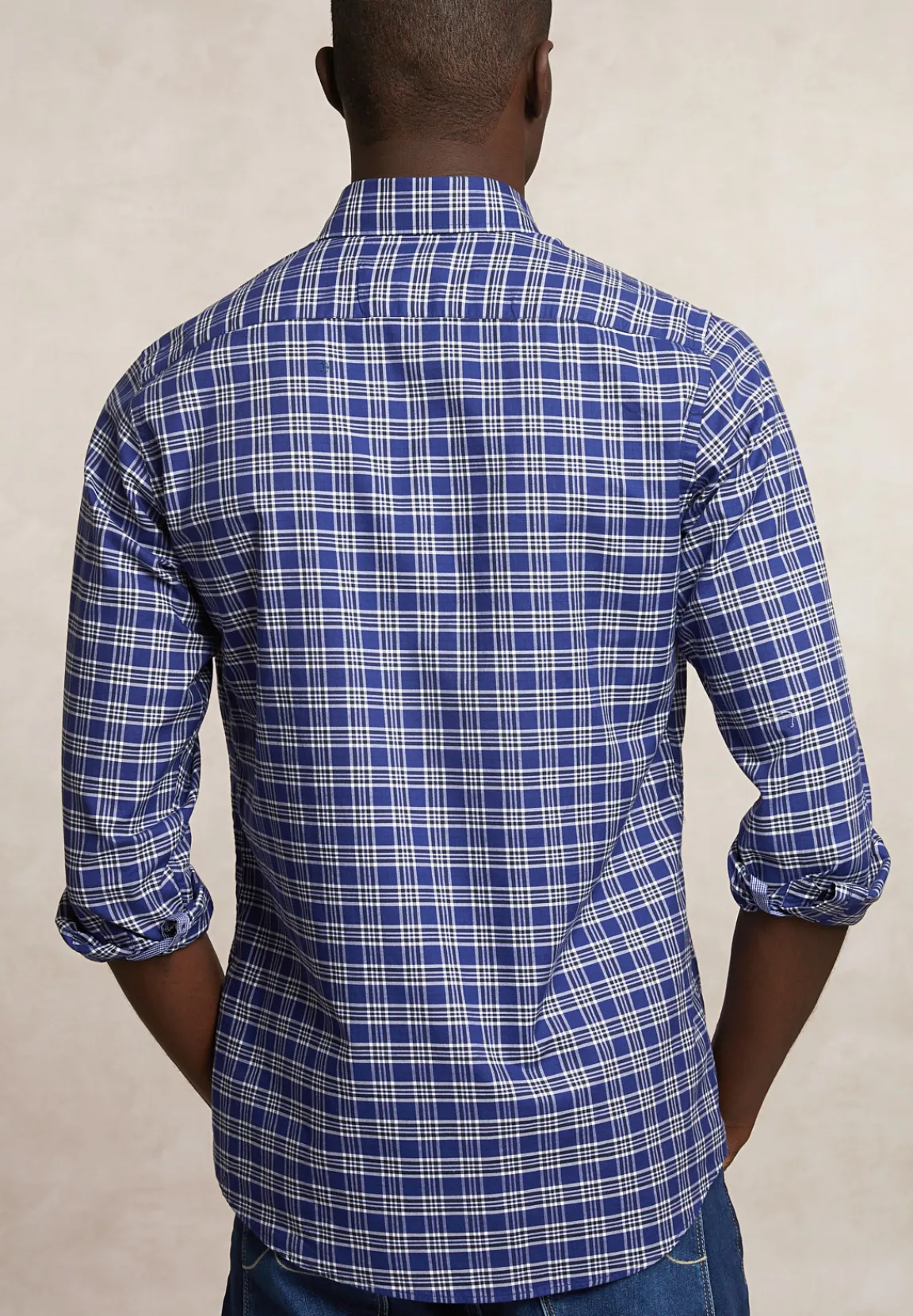 Best River Woods Custom fit katoenen geruit hemd blauw/wit -