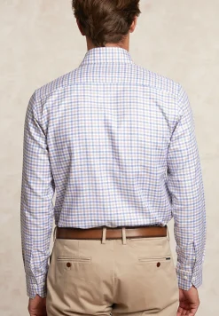 New River Woods Custom fit katoenen geruit hemd bruin/blauw -