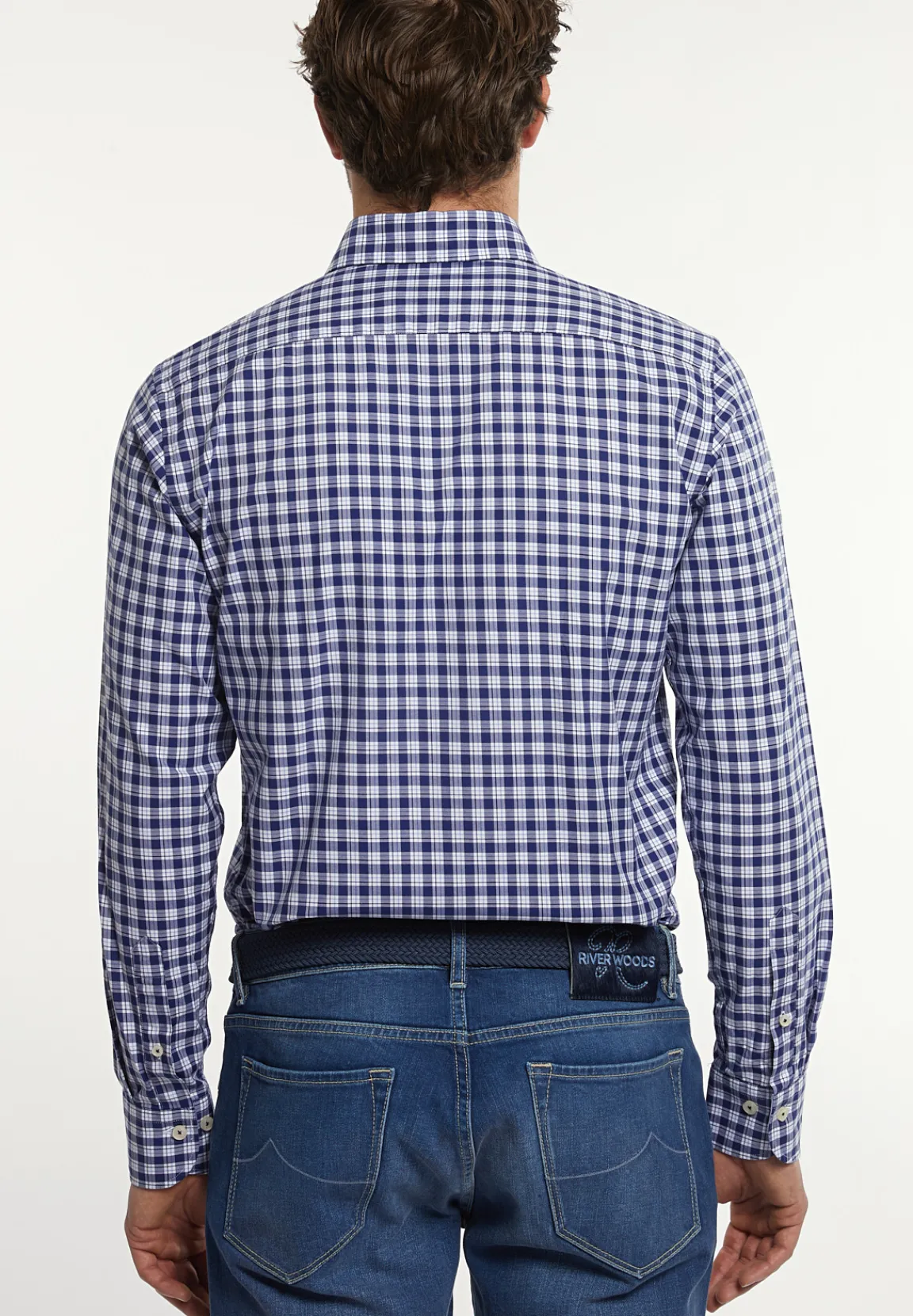 Clearance River Woods Custom fit katoenen geruit hemd blauw-wit -