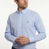 Clearance River Woods Custom fit katoenen gestreept hemd blauw/ wit -