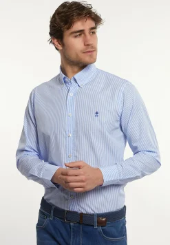 Clearance River Woods Custom fit katoenen gestreept hemd blauw/ wit -