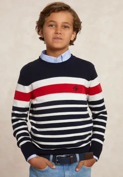 New River Woods Custom fit katoenen gestreepte trui navy -