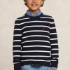 Sale River Woods Custom fit katoenen gestreepte trui navy/wit -