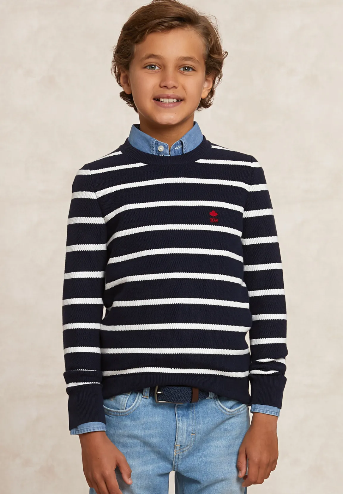 Sale River Woods Custom fit katoenen gestreepte trui navy/wit -