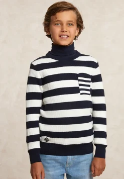 Discount River Woods Custom fit katoenen gestreepte trui navy/wit -