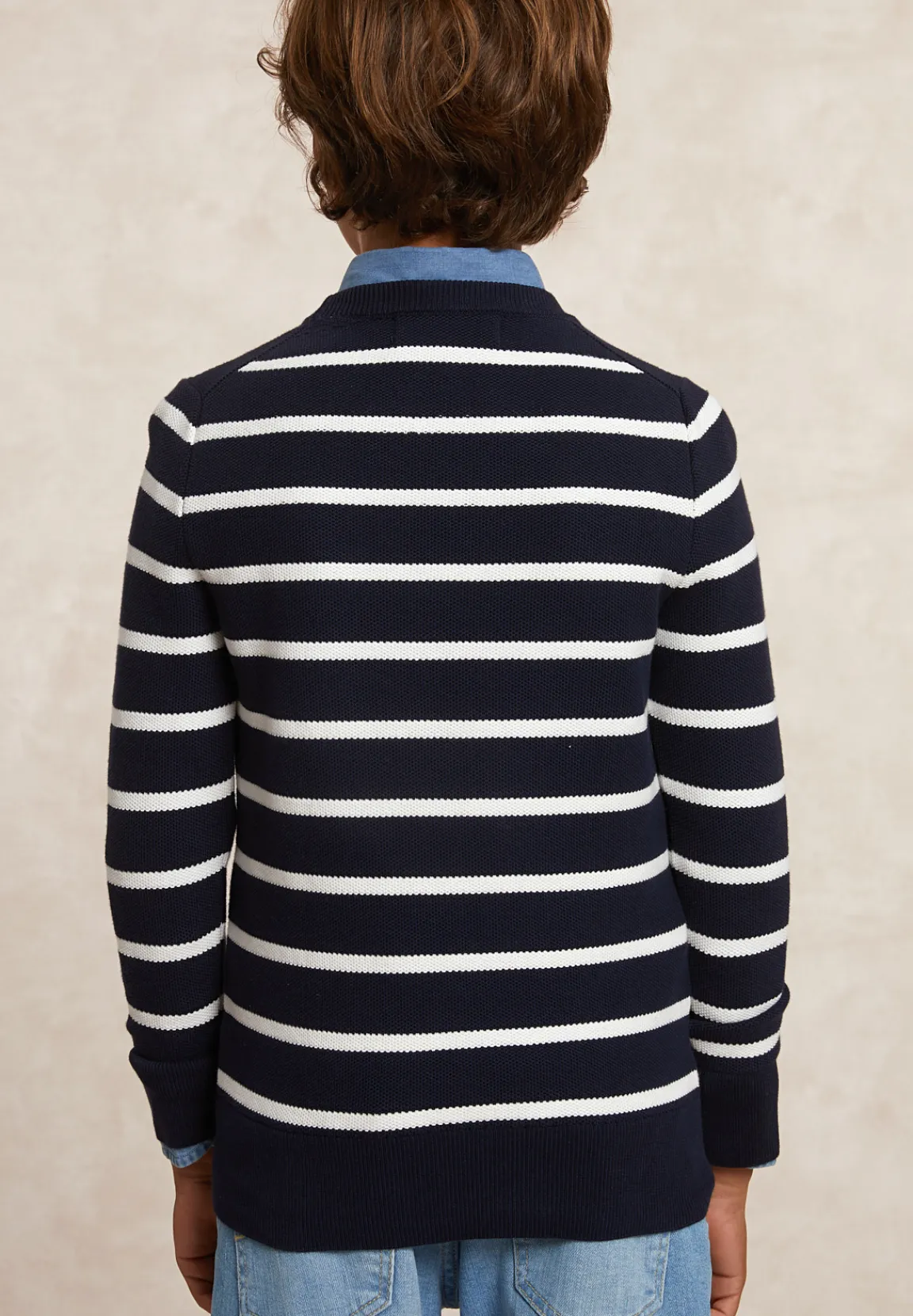 Sale River Woods Custom fit katoenen gestreepte trui navy/wit -
