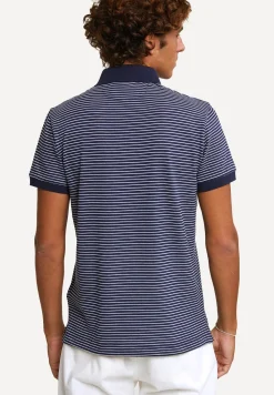 Sale River Woods Custom fit katoenen gestreepte polo korte mouwen navy -